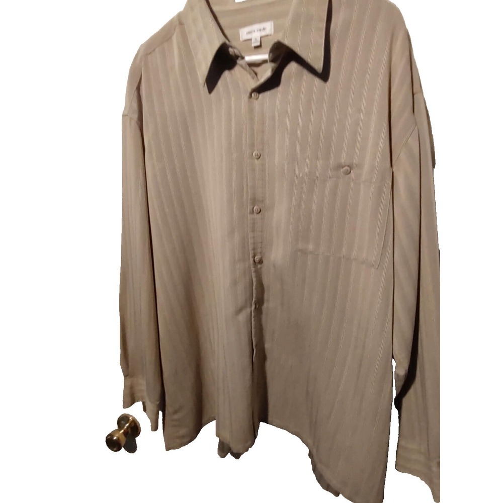 Pierre Cardin Dress Shirt Tan/Brown‎ Men's Sz XL 17-17.5 D24